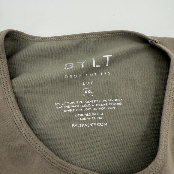 BYLT Drop Cut Long Sleeve Crew Neck Mens Size XXL Taupe Soft Stretch Jersey Knit - Picture 3 of 7